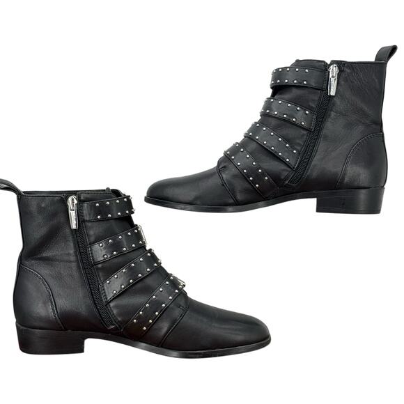 VINCE CAMUTO Corvina Studded Moto Boot SZ 8.5 Women’s Black Leather Buckle Edgy - Picture 6 of 12